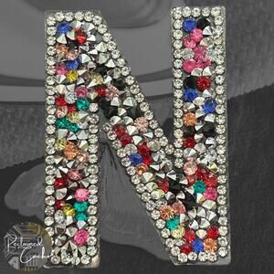 Letter N Multicolor Rhinestone Iron On Patch